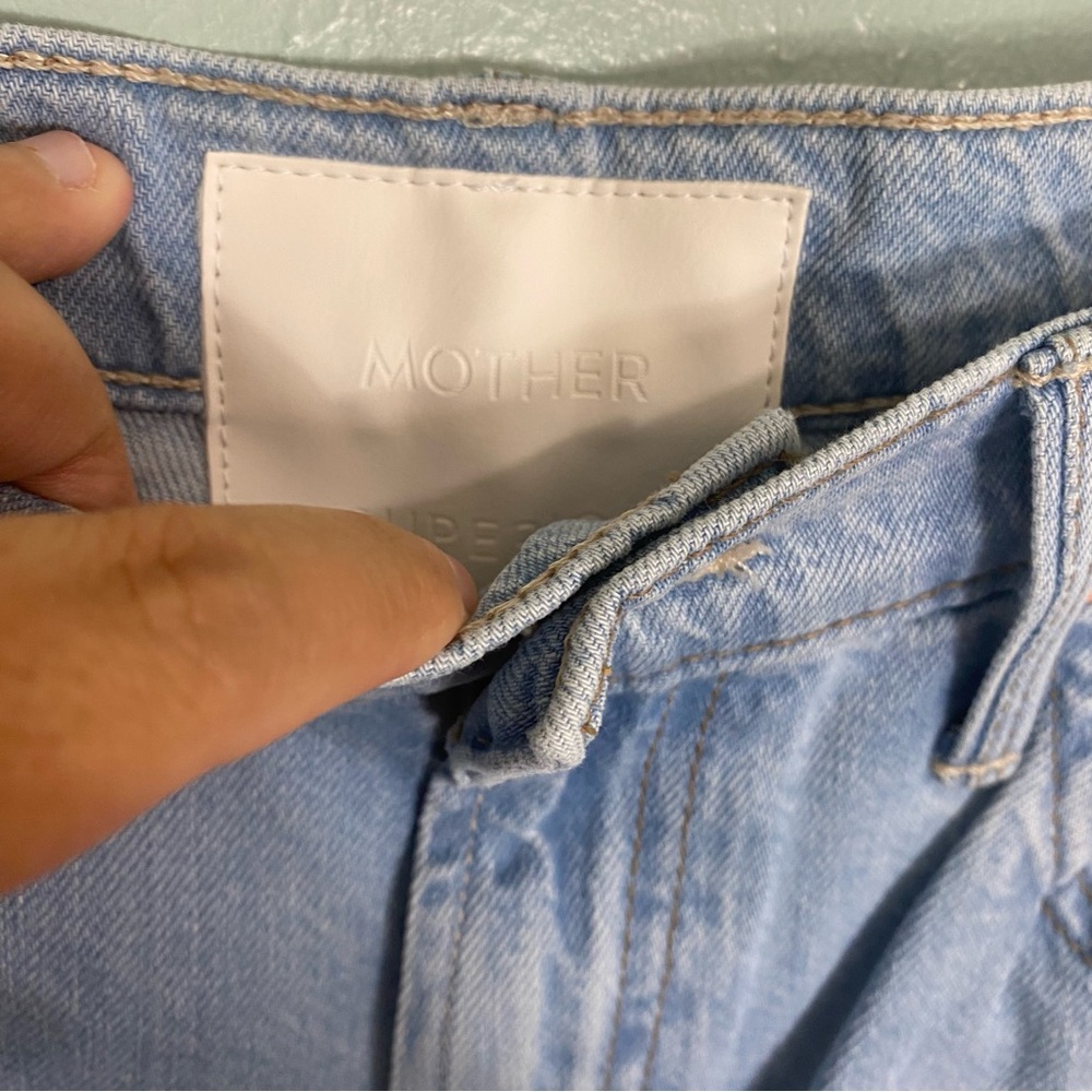 MOTHER High‎ Waisted Spinner Zip Heel In Ripped Off Blue Loose Wide Leg Size 27 - Picture 5 of 9